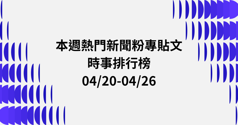 【0420-0426】本週熱門FB新聞貼文精選：賴清德彈劾案．蘇巧慧緊追川伯．馬鈴薯食安