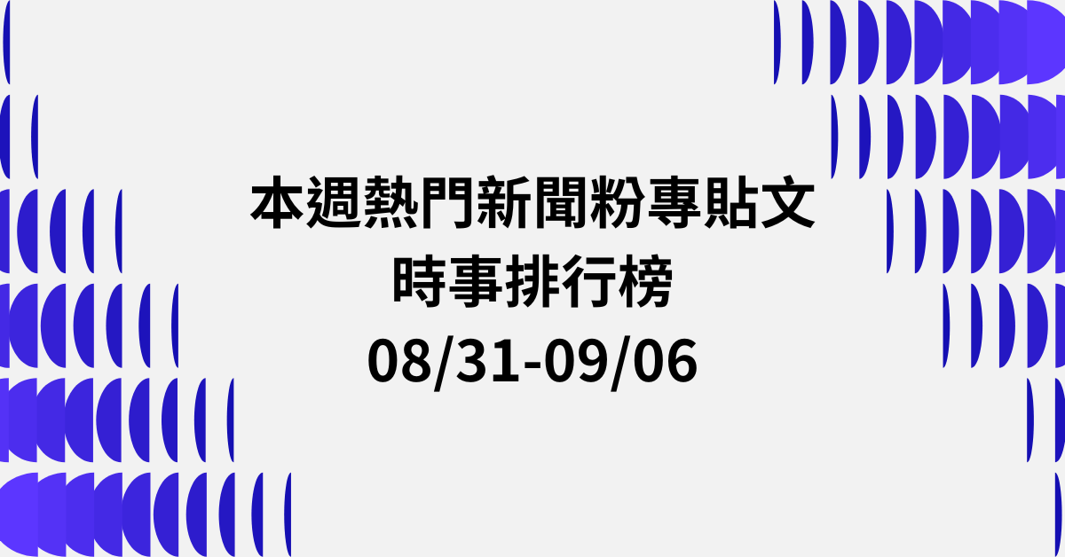 【0831-0906】本週熱門FB新聞貼文精選：淡水下藥案．蔣萬安兒特權爭議．民調狂勝蔣萬安