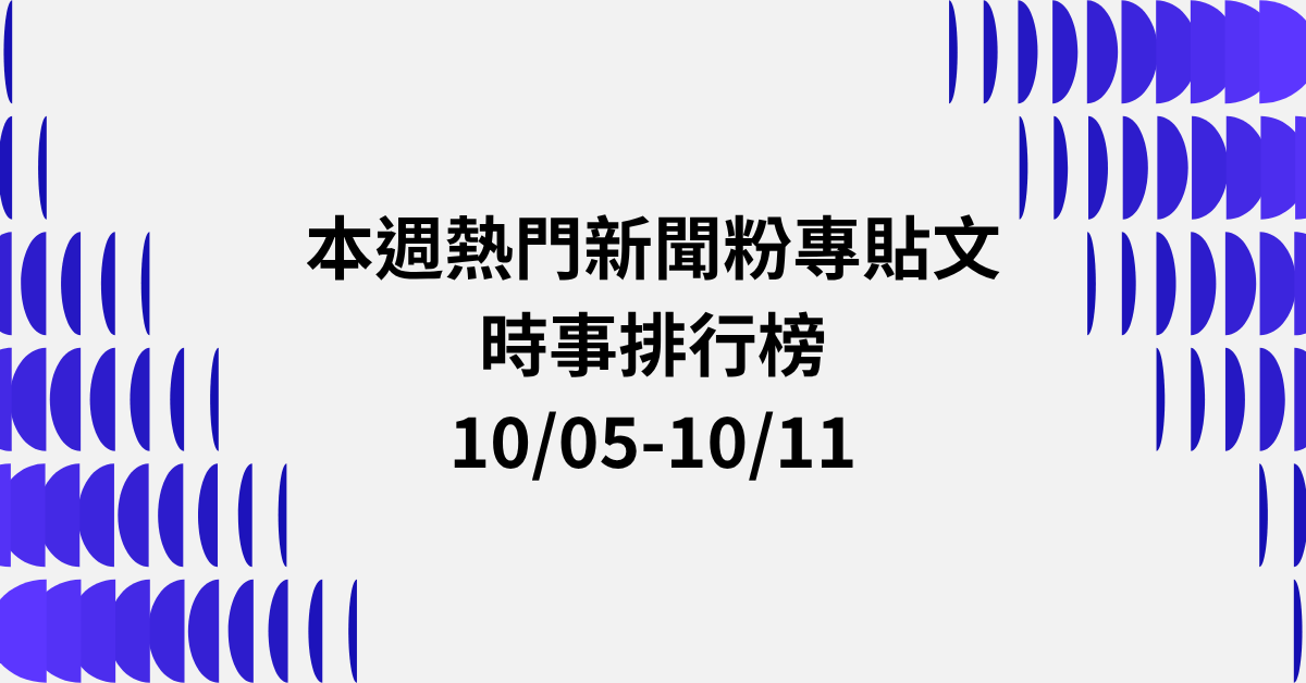 【1005-1011】本週熱門FB新聞貼文精選：韓國瑜國慶發言．徐佳青特權爭議．沈伯洋表態
