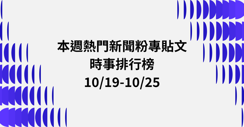 【1019-1025】本週熱門FB新聞貼文精選：徐佳青公帑慶生爭議．沈伯洋選戰話題．蔣萬安民調保衛戰